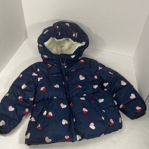 Navy Heart Print Puffer Jacket